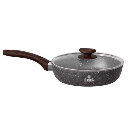 Сковорода 26см литая алюминий АП гранитное черная индукция со стеклянной крышкой (12)