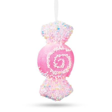 Игрушка новогодняя на елку КОНФЕТА 15*6,5*3,5см пенопласт монпарель розовая FY2024-169/JC-16725 (480)