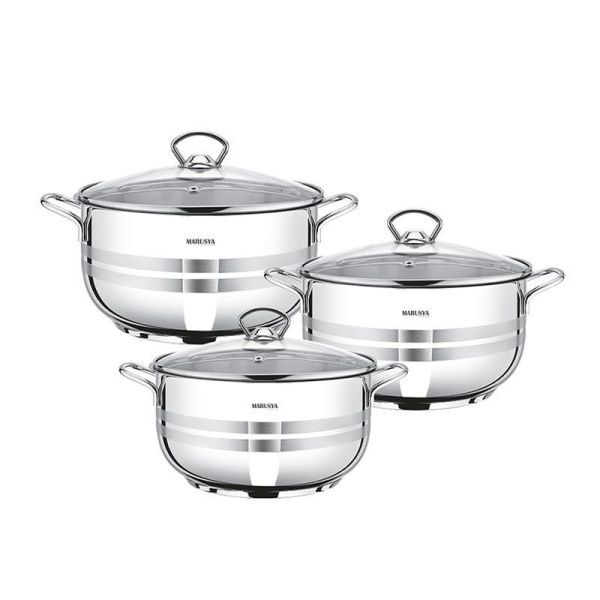 Набор кастрюль 3пр 1,8/2,5/3,1л нерж.сталь МОДЕРН стекл.крышки 16/18/20см