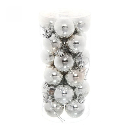 Игрушки новогодние на елку ШАР набор 24шт 3см пластик глянцевый серебро (120)