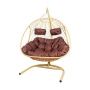 Кресло подвесное ДОБРЫНЯ Home с ротангом 180*145*190см металл бежевое,корич.подушка (max нагр.200кг)