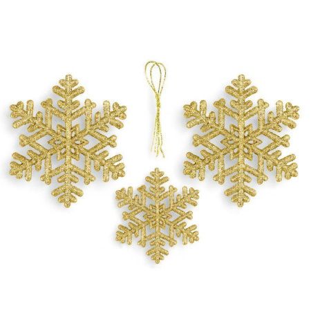 Игрушки новогодние на елку СНЕЖИНКА набор 3шт 10,5см пластик золото OSHR20-228/JC-16499 (1600)