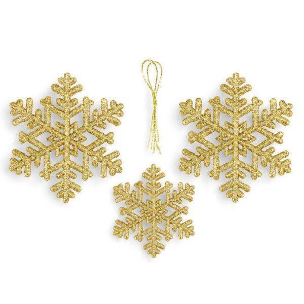 Игрушки новогодние на елку СНЕЖИНКА набор 3шт 10,5см пластик золото OSHR20-228/JC-16499 (1600)