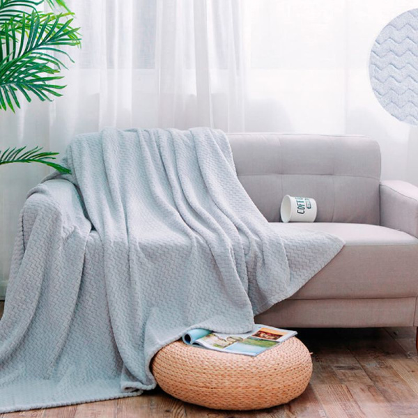 Плед 150*200 велсофт однотонный с тиснением зиг-заг 300 гр, рис. 009-RPM, Sonnet