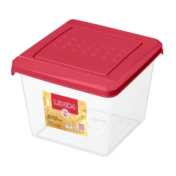 Контейнер пищевой 1л пластик Ruby квадратный красный (20) LX1103506-02