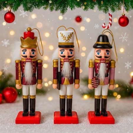 Игрушки новогодние на елку ЩЕЛКУНЧИК набор 3шт 12,5*3,5см дерево JC-16366 (130)