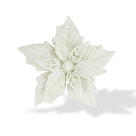 Игрушка новогодняя на елку ПУАНСЕТТИЯ 12см белая OSHR70-633/JC-16458 (1200)