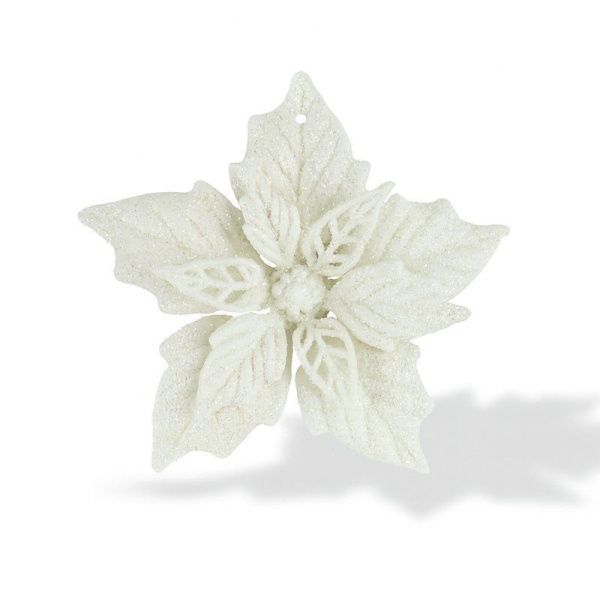 Игрушка новогодняя на елку ПУАНСЕТТИЯ 12см белая OSHR70-633/JC-16458 (1200)