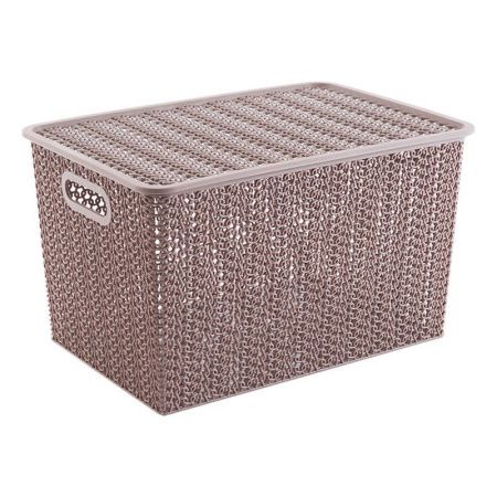 Корзинка 14л 350*245*205мм пластик ВЯЗЬ розовый нюд с крышкой (12)