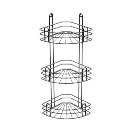Полка угловая 3 ярусная глубокая металл черная матовая с креплениями (вку-3.3.4) (2)
