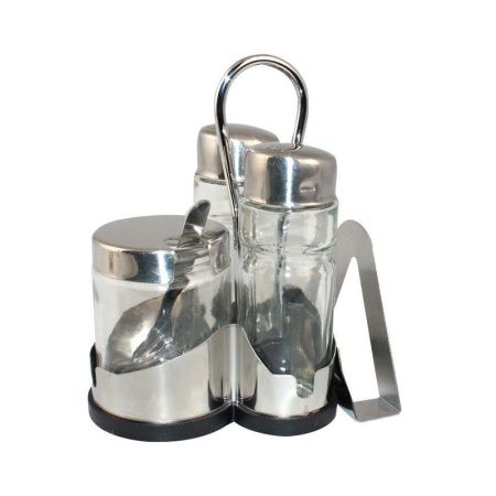 Набор для специй 3пр+салфетница нерж.сталь/стекло на мет.подставке BH-7804 (48)