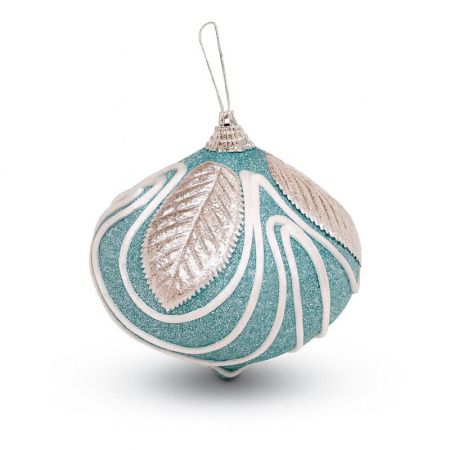 Игрушка новогодняя на елку ВОЛЧОК 8*9см Листок пластик голубой с серебром JC-15042 (384)