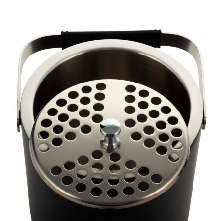 Ведерко для льда с крышкой 1,3л нерж.сталь щипцы, поддон с отверстиями, черный, арт. 7767 (12)