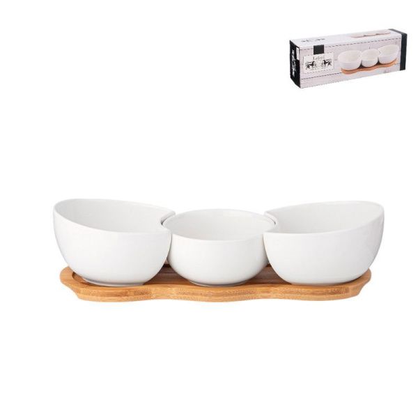 Салатники набор 3шт 250мл 29*9*1,2см фарфор Native на дер. подставке (12)