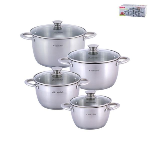 Набор кастрюль 4пр 1,5/2/3/5л нерж.сталь стекл.крышки 16/18/20/24см индукция арт.4904 (2)