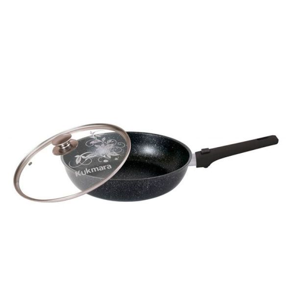 Сковорода 24см h6см алюминий АП со съемной ручкой стекл. крышкой темный мрамор (4)