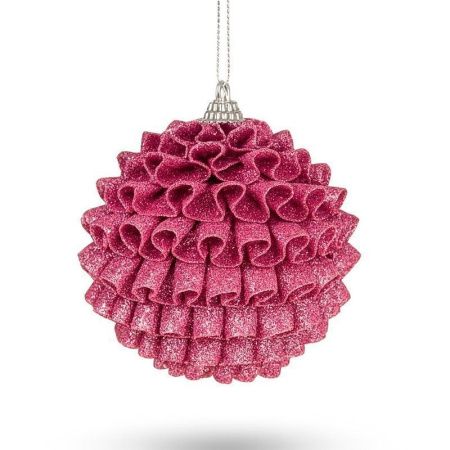 Игрушка новогодняя на елку ШАР 10см пластик ажурный розовый JC-15009 (216)