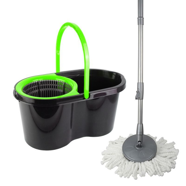 Комплект для влажной уборки 14л пластик ДУНЯ (ведро, швабра с насадкой) зелено-черный (1)