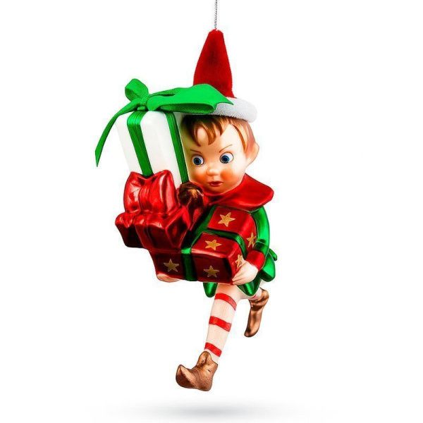 Игрушка новогодняя на елку ЭЛЬФ 14*5*9,3см стекло (48) JC-17176