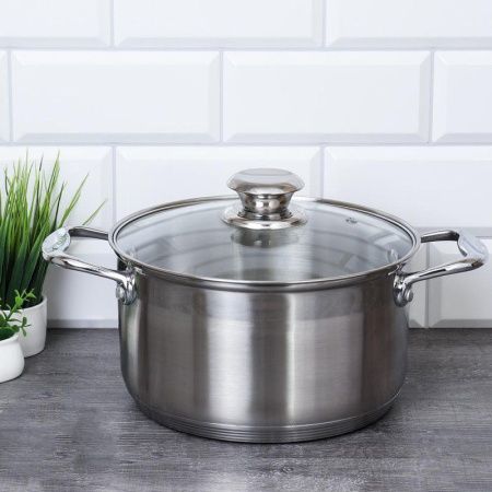 Кастрюля 4,5л нерж.сталь КВИНТА со стекл.крышкой индукция 5-слойное дно FGLR-4.5 (1)