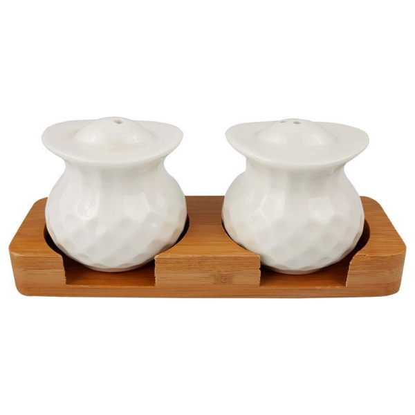 Набор для специй 2пр фарфор на бамбук.подставке 15*5,5*6см подар.уп Ja7362/JC-14163 (72)