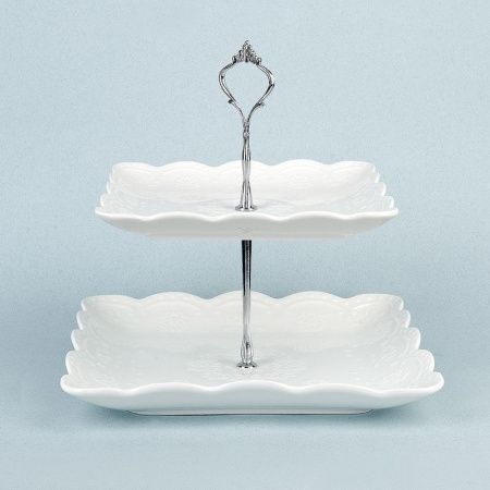 Этажерка сервировочная 2 яруса 25*25/20*20см h25см фарфор МАРШМЕЛЛОУ подар.уп. (12)