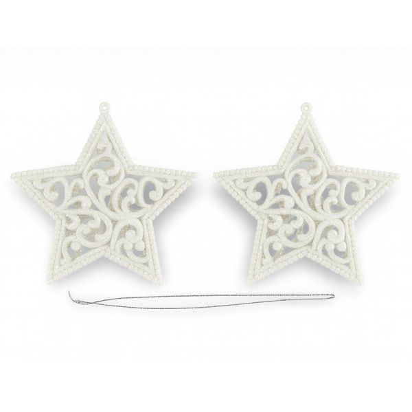 Игрушки новогодние на елку ЗВЕЗДЫ набор 2шт 12*12см пластик белый OSHR20-462/JC-16548 (1200)