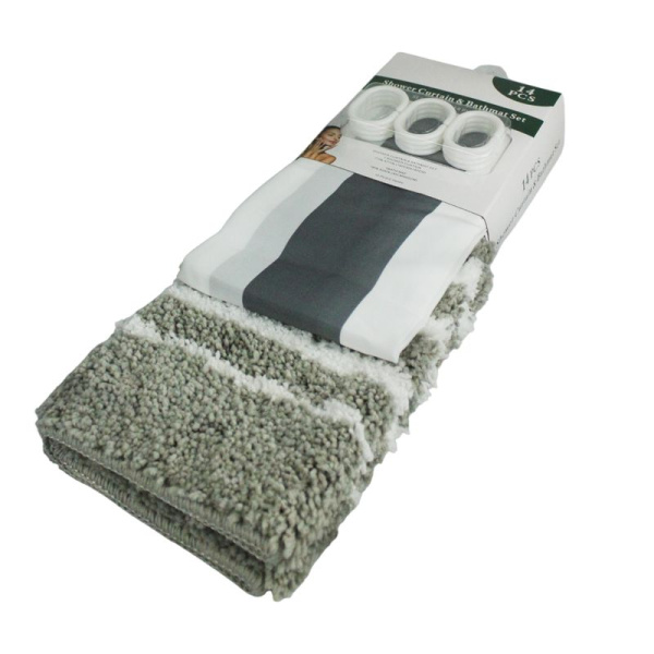 Комплект для ванной 2пр штора и коврик 180*180/45*65см полиэстер mix (36)