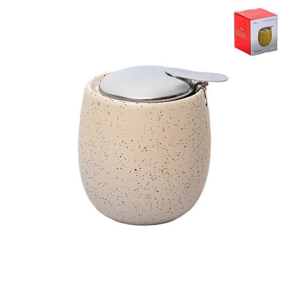 Сахарница 250мл керамика ФЕЛИЧИТА с мет.крышкой белая крошка 109-06071 (48)