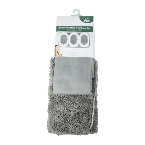 Комплект для ванной 2пр штора и коврик 180*180/45*65см полиэстер серый (36)