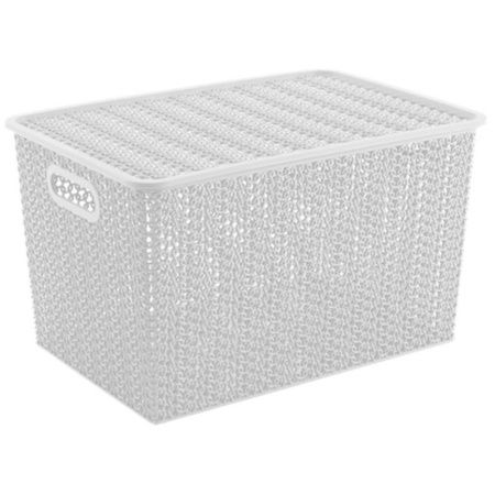 Корзинка 14л 350*245*205мм пластик ВЯЗЬ белый с крышкой (12)