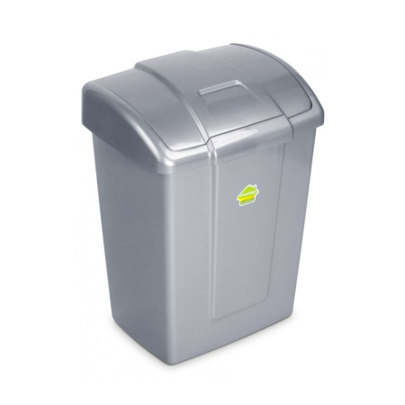 Контейнер для мусора 19л пластик ФОРТЕ серебристый с подвижной крышкой (6)