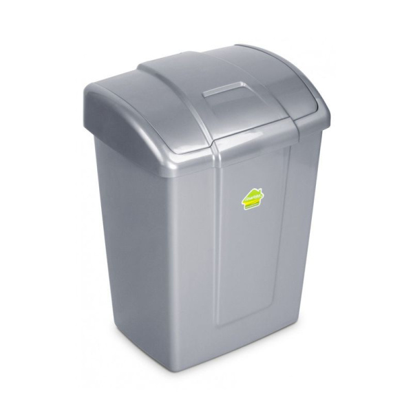 Контейнер для мусора 19л пластик ФОРТЕ серебристый с подвижной крышкой (6)