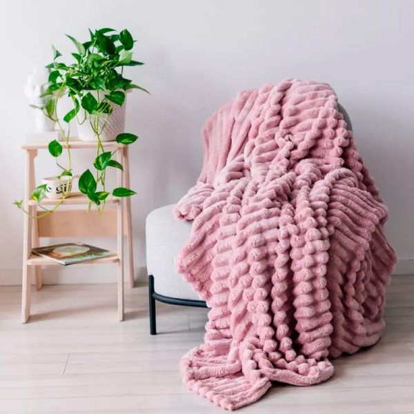 Плед 200*220см велсофт 300GSM полоска 2,5мм розовая пудра JC-17903 (10)