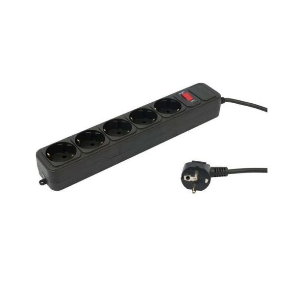 Удлинитель 5 гнезд пластик 3м 0,75кв.мм 10А ПВС с зазем, выкл-ем СТАРТ черный (20)