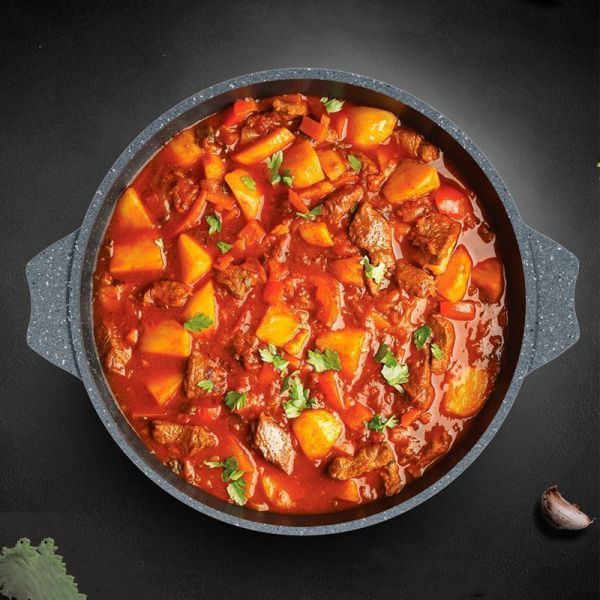 Жаровня 4л алюминий АП ГРАНИТ BLACK стекл.крышка 28см индукция (7)