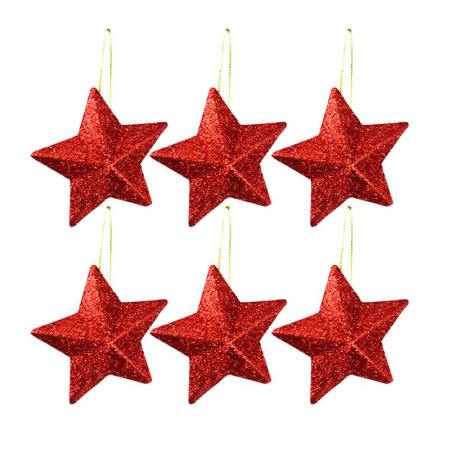 Игрушки новогодние на елку ЗВЕЗДЫ набор 6шт 7см пластик красные JC-16744 (500)