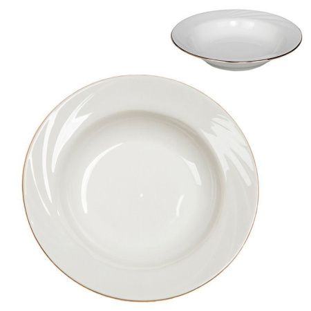 Тарелка глубокая 20см фарфор БЕЛЬЕ с золотой отводкой Голубка (20)