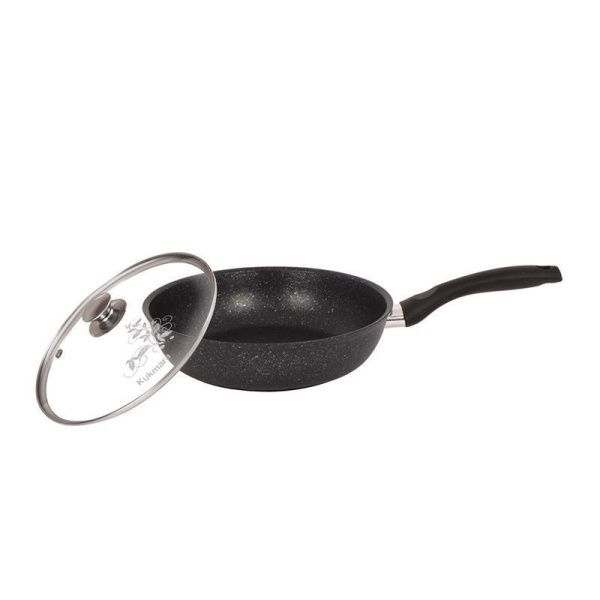 Сковорода 26см h6см алюминий АП темный мрамор стекл.крышкой с несъемной ручкой (4)