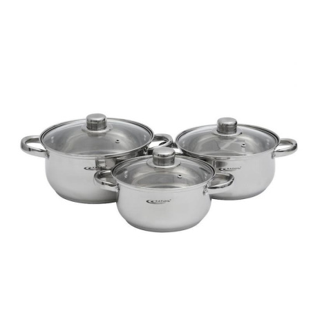 Набор кастрюль 3пр 2,2/3,2/4,2л нерж.сталь ГРЕТТА стекл.крышка толщ. 0,4мм индукц. КТ04В (2