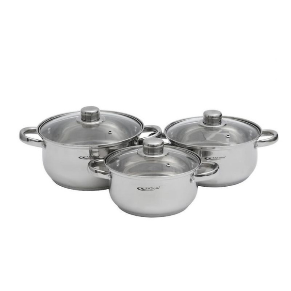 Набор кастрюль 3пр 2,2/3,2/4,2л нерж.сталь ГРЕТТА стекл.крышка толщ. 0,4мм индукц. КТ04В (2
