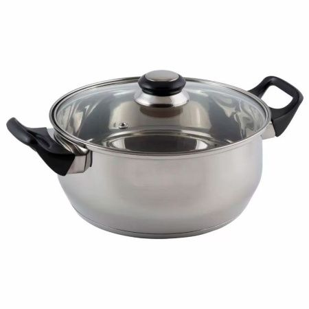 Кастрюля 3,9л нерж.сталь со стекл.крышкой бакелит.ручки 3-х сл.капс.дно BAK-04 (8)