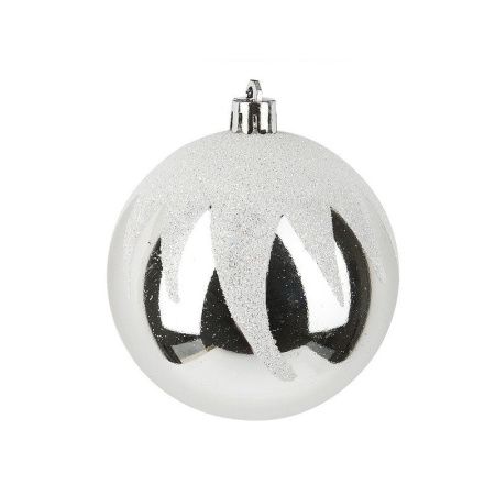 Игрушка новогодняя на елку ШАР 8см пластик Серебряный блеск (216)