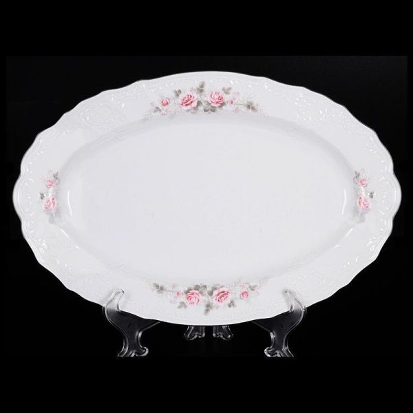 Блюдо 24см фарфор БЕРНАДОТТ СЕРАЯ РОЗА платина овальное 50904J1Z5396021