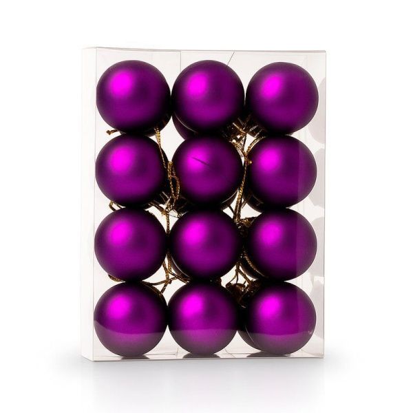 Игрушки новогодние на елку ШАР набор 24шт 3см пластик матовый фиолетовый (120)