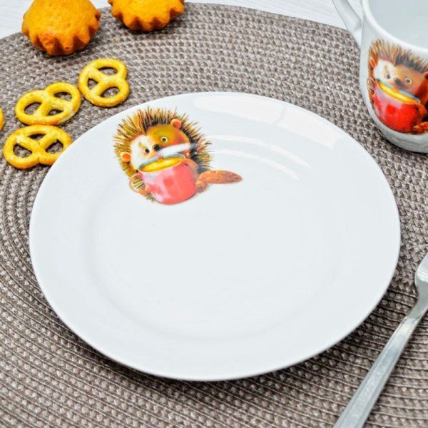 Тарелка детская мелкая 175мм фарфор КРОХА Ежонок Идиллия (20)