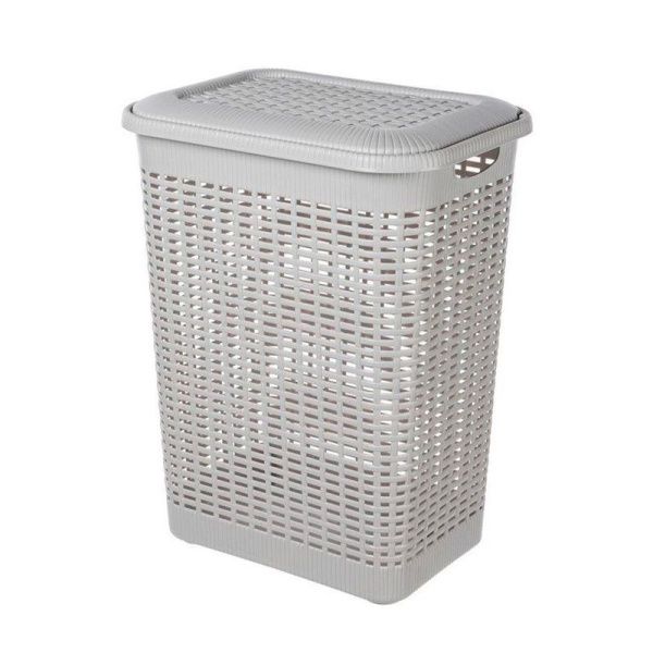 Корзина для белья 50л 42*31*56см пластик светло-серая (6)