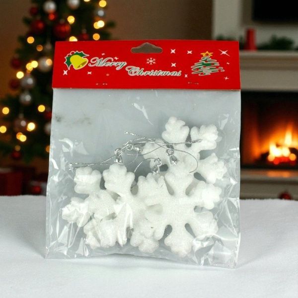 Игрушки новогодние на елку СНЕЖИНКА набор 4шт 7см пенопласт OSNN21-150/JC-16382 (1000)