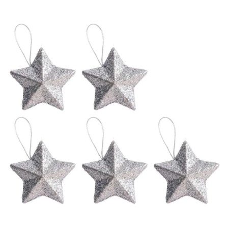 Игрушки новогодние на елку ЗВЕЗДЫ набор 5шт 5см пластик серебро JC-16747 (1200)