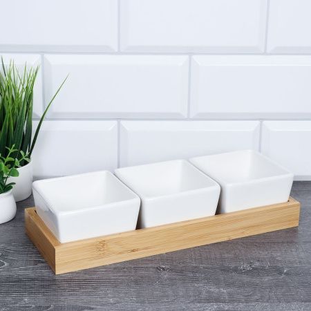 Менажница 4 секции 220мл керамика/дерево KT010 (24)